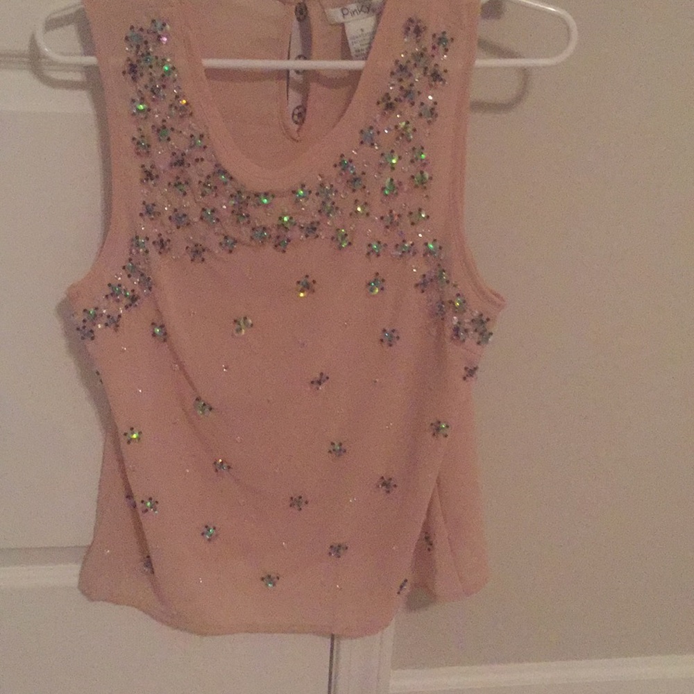 Pinky sequin beaded dress shirt